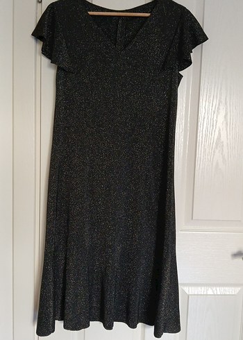 Parlak Siyah V Yakalı abiye esnek kumaş rahat giyim. - Görsel 3