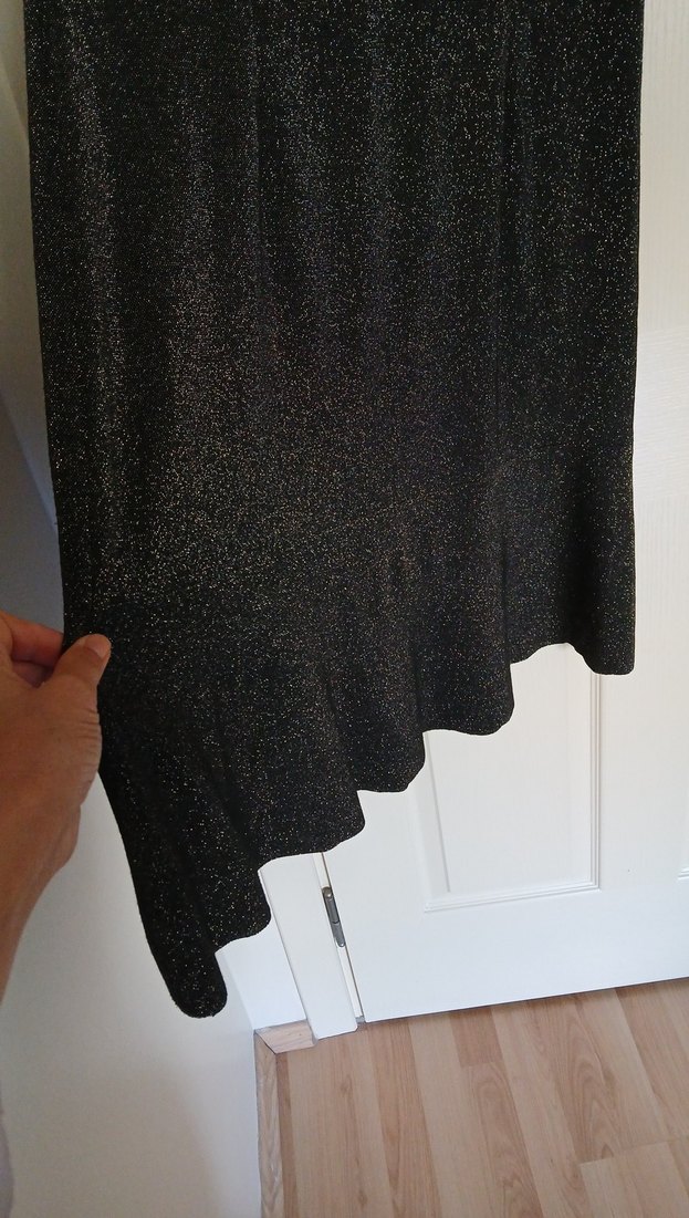 Parlak Siyah V Yakalı abiye esnek kumaş rahat giyim. - Görsel 4