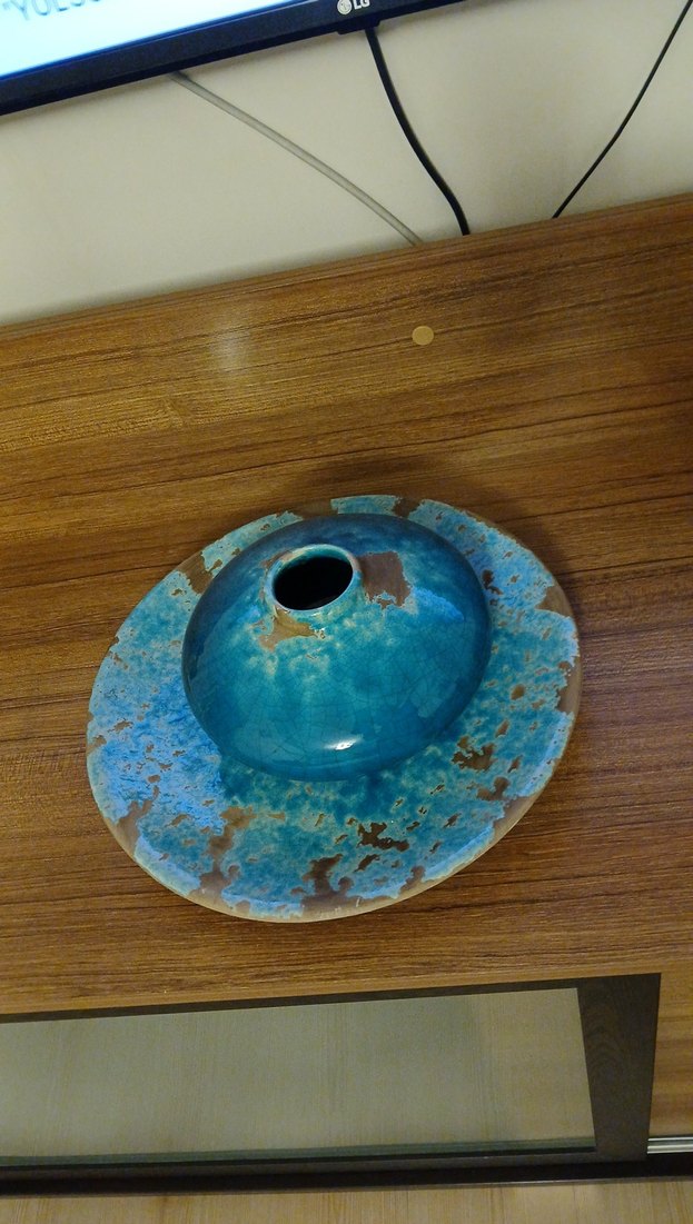 Tepe homParlak Turkuaz Seramik Vazo ve Tabak - Görsel 2