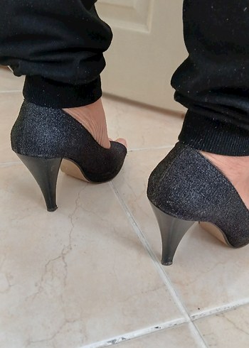 Forelli Siyah Payetli  pırıltılı Topuklu Ayakkabı - Görsel 2