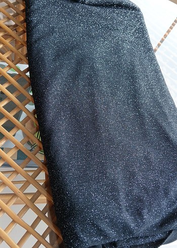 Parlak Siyah simli esnek abiyelik kumas - Görsel 4