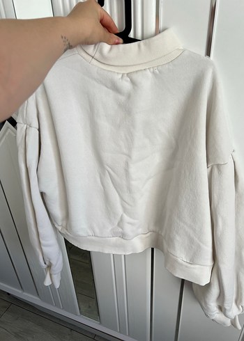 l Beden beyaz Renk Beyaz Yumuşak Kumaşlı Yüksek Yakalı Kadın Sweatshirt
