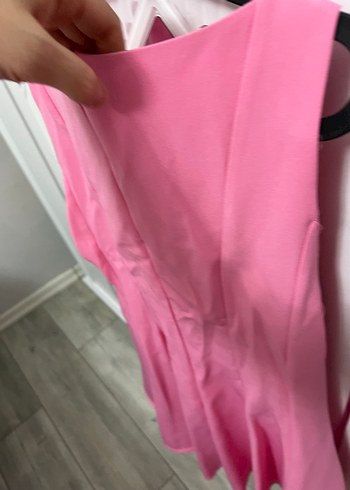 m Beden pembe Renk Pembe Pilili Midi Abiye Elbise