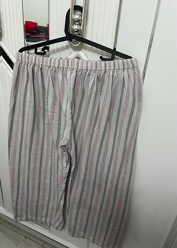 m Beden pembe Renk Pembe Çizgili Rahat Keten Midi Pantolon