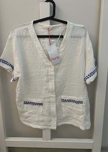 Penti Beyaz Kısa Kollu Nakışlı Kadın Gömlek - Görsel 2