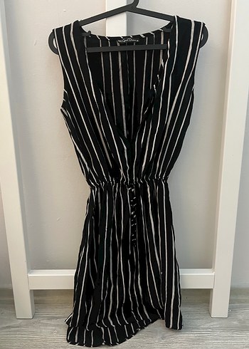 Siyah Çizgili V Yaka Kadın elbise - Görsel 2