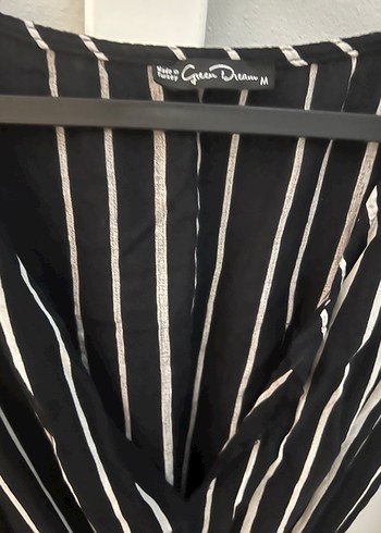 Siyah Çizgili V Yaka Kadın elbise - Görsel 3