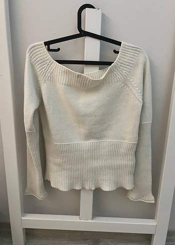 Beyaz Triko Uzun Kollu Kadın Kazak - Görsel 2