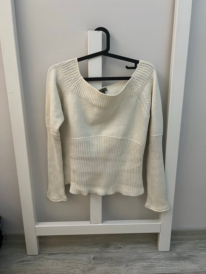 Beyaz Triko Uzun Kollu Kadın Kazak - Görsel 3