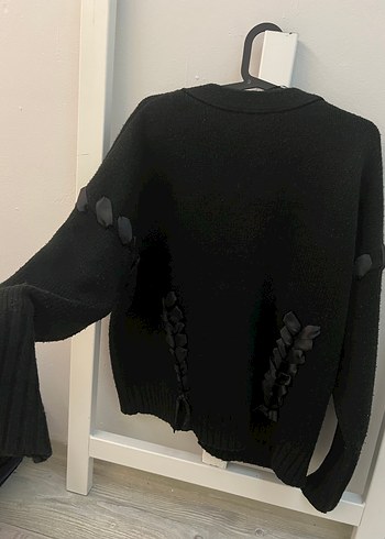 Kadın Siyah Örgü Düğmeli Hırka - Görsel 5