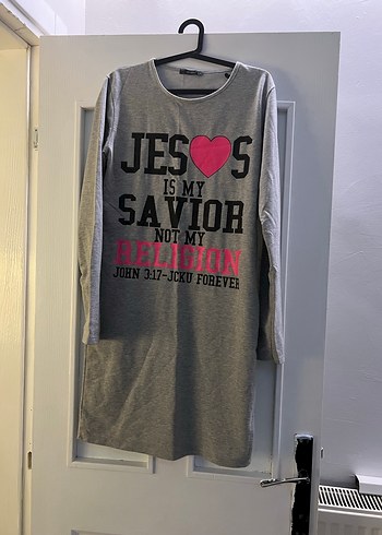 Gri Baskılı Uzun Kollu Pamuklu Tunik - Görsel 2