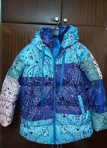 Renkli oversize mont, s beden ama m ve l beden uyumlu 