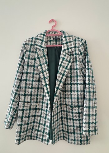 Yeşil Ekose Düğmeli Kadın Blazer