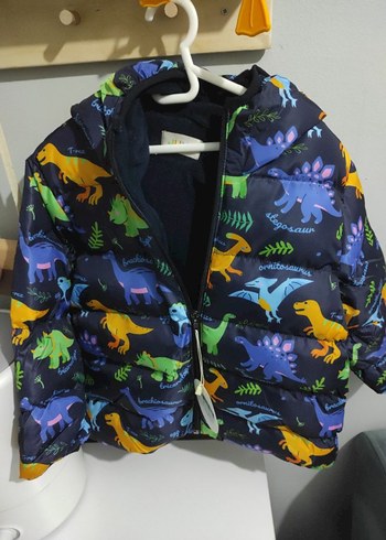 Diğer Kapüşonlu Fermuarlı Erkek Çocuk Dinozor Desenli Mont