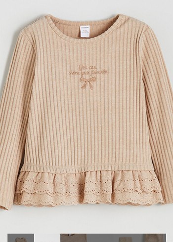 Kız Bebek Bej Fırfırlı Uzun Kollu Takım - Görsel 2