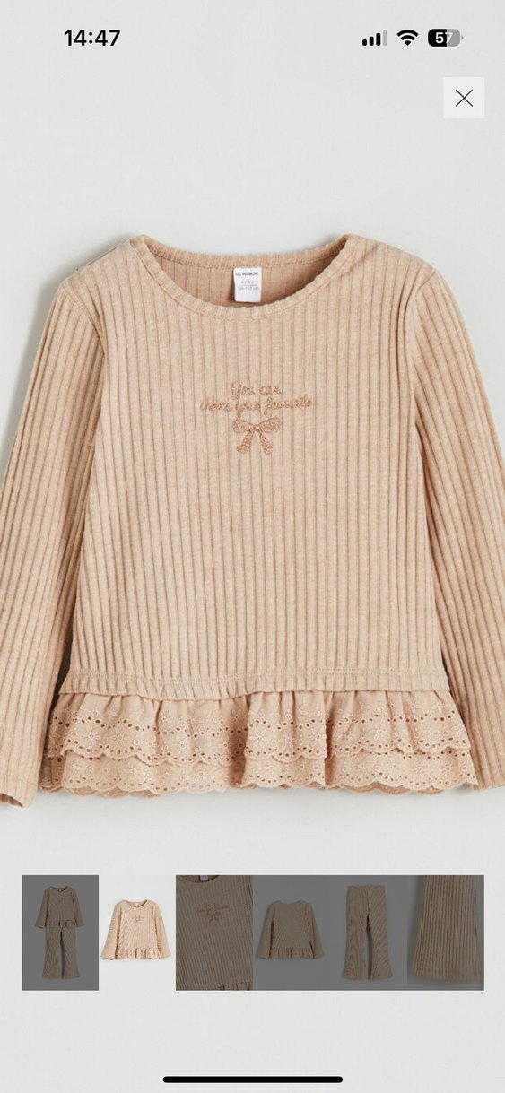 Kız Bebek Bej Fırfırlı Uzun Kollu Takım - Görsel 2