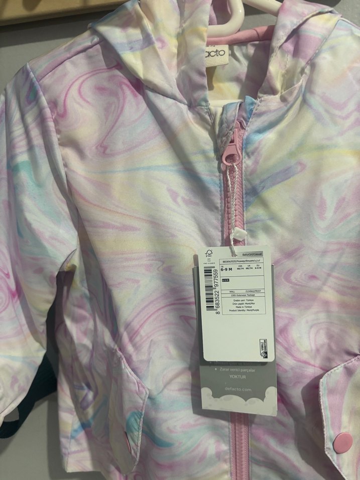 Kız Çocuk Renkli Sulu Boya Desenli Yağmurluk - Görsel 2