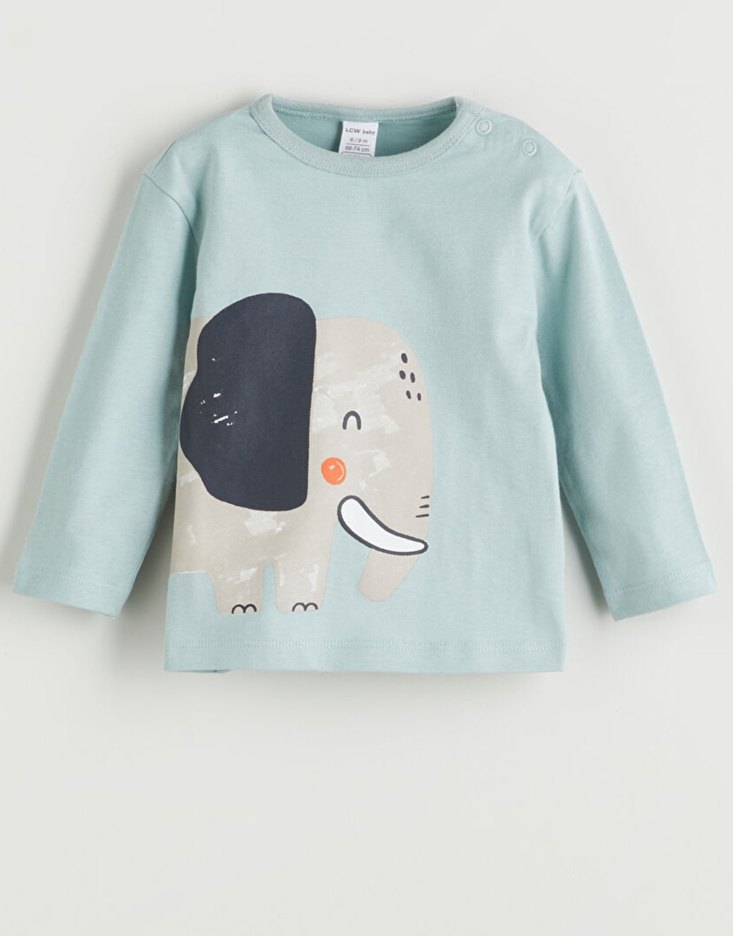 Bebek Erkek Gri Pamuklu Fil Baskılı Takım - Görsel 2