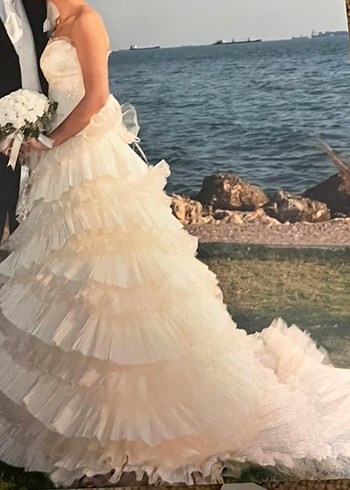 Beyaz Straplez Uzun Prenses Gelinlik - Görsel 5