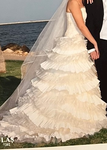 Beyaz Straplez Uzun Prenses Gelinlik - Görsel 7