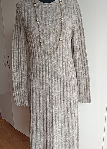 m Beden gri Renk H&M Yün Karışımlı Uzun Elbise