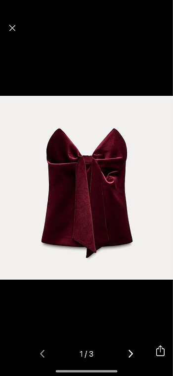Zara Bordo Kadife Kurdele Üst Top