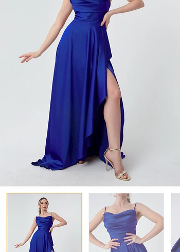 Lafaba saks mavisi abiye Elbise - Görsel 4