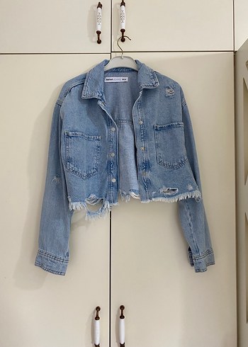 Düğmeli Mini Mavi Denim Ceket