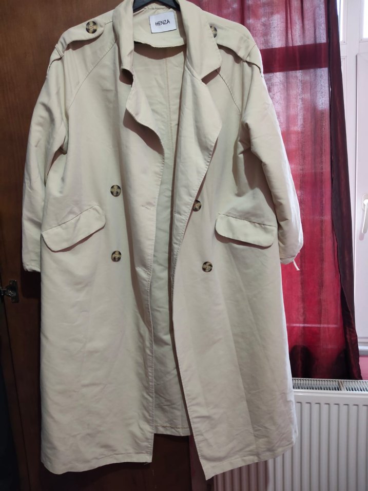 Bej Uzun Keten Trençkot - Görsel 2