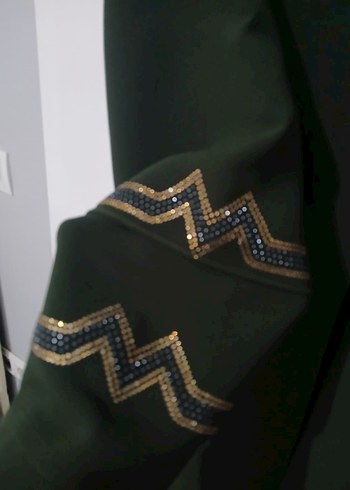 Koyu Yeşil Kadın Uzun Klasik Elbise - Görsel 3