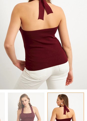 Bordo V Yakalı Kolsuz Kadın Bluz - Görsel 2