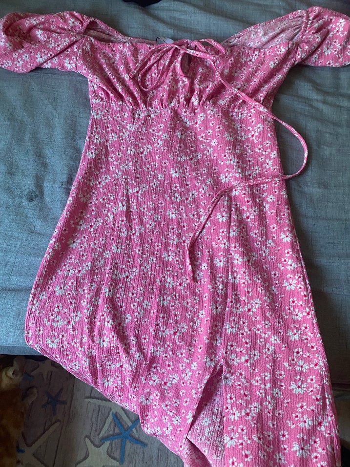 Pembe Çiçekli Midi Bohem Elbise - Görsel 2