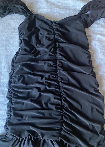 Siyah V Yaka Renkli Midi Elbise - Görsel 2