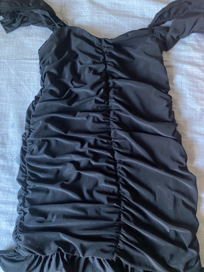 Siyah V Yaka Renkli Midi Elbise - Görsel 2