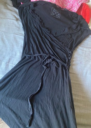 Siyah V Yaka mini elbise - Görsel 2