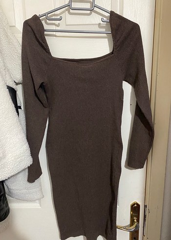 Kahverengi Triko Midi Elbise - Görsel 2