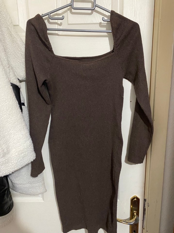 Kahverengi Triko Midi Elbise - Görsel 2