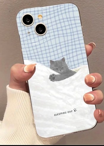 Şeffaf Gri Telefon Kılıfı - Uyuyan Kedi Desenli - Görsel 4
