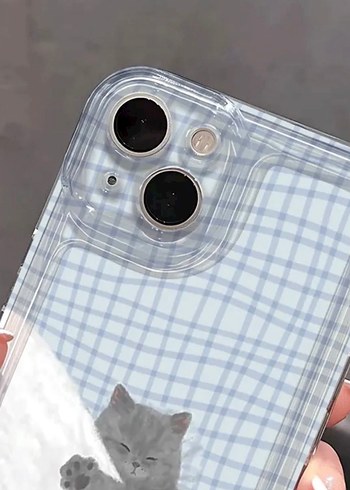 Şeffaf Gri Telefon Kılıfı - Uyuyan Kedi Desenli - Görsel 3