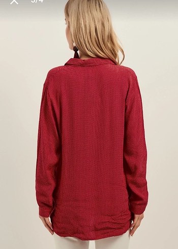 Kırmızı  puantiyeli Düğmeli Kadın Gömlek - Görsel 4