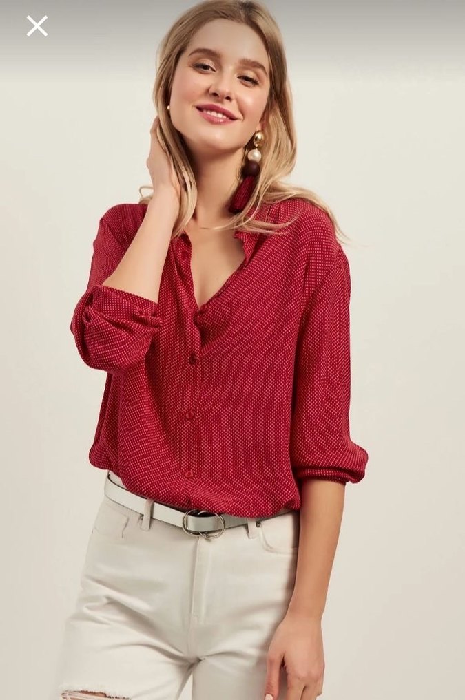 Kırmızı  puantiyeli Düğmeli Kadın Gömlek - Görsel 2
