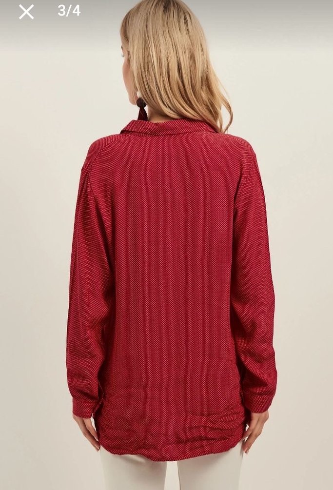 Kırmızı  puantiyeli Düğmeli Kadın Gömlek - Görsel 4