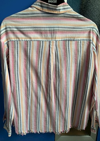 Düğmeli Çok Renkli Çizgili Kadın Gömlek - Görsel 2