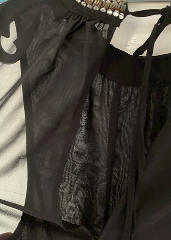 Yakası taş  Detaylı Siyah kısa tulum Elbise - Görsel 5