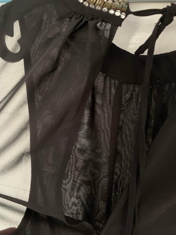 Yakası taş  Detaylı Siyah kısa tulum Elbise - Görsel 5