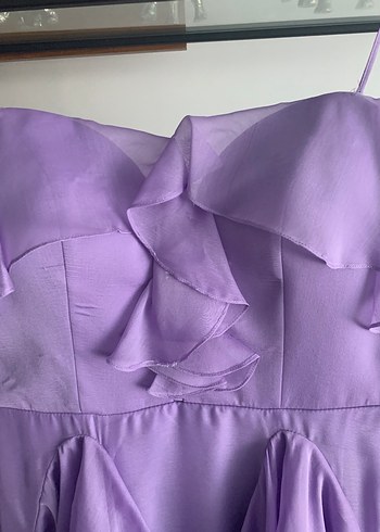 Lila Uzun Drapeli V Yaka Abiye Elbise - Görsel 4