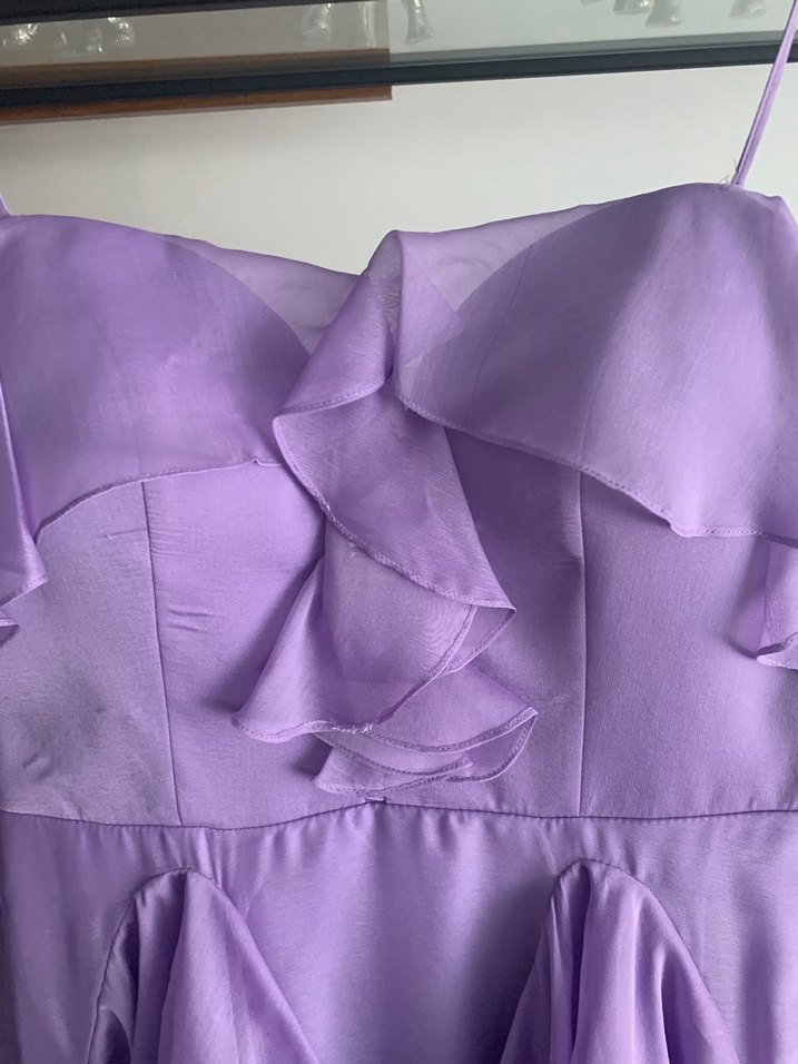 Lila Uzun Drapeli V Yaka Abiye Elbise - Görsel 4