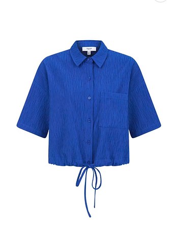 Twist Mavi Kısa Kollu Keten Gömlek - Görsel 2