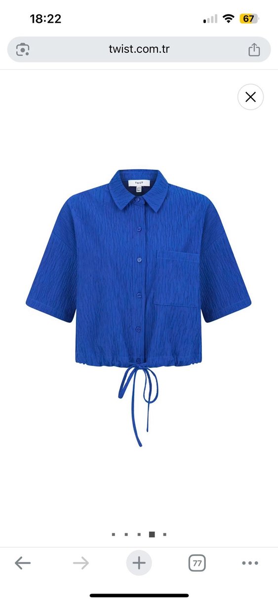 Twist Mavi Kısa Kollu Keten Gömlek - Görsel 2