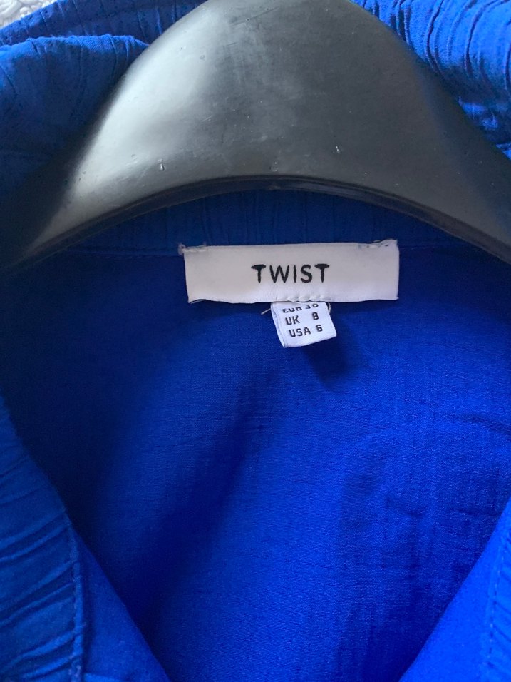 Twist Mavi Kısa Kollu Keten Gömlek - Görsel 5